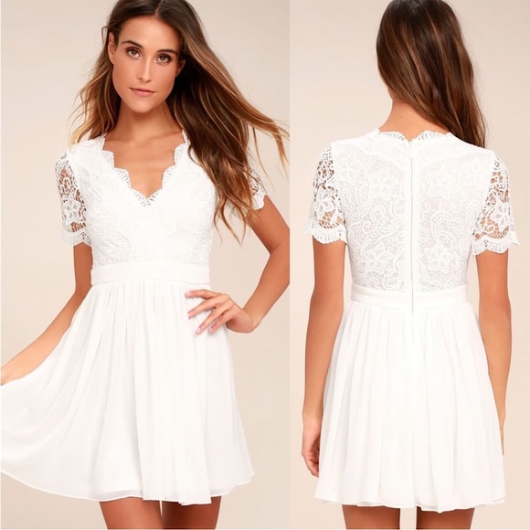 Lulu’s Angel In Disguise White Lace Skater Dress Size Small - Picture 1 of 9
